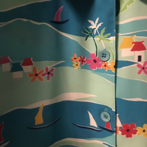 Draper’s & Damon’s Vintage Blue Tropical Floral Sailboat Button Down Shirt - Picture 9 of 10